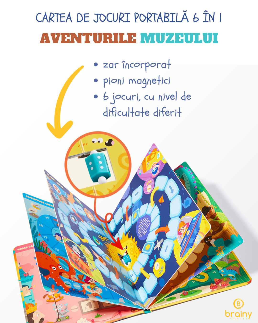 “aventurile muzeului” - carte de jocuri portabilă 6 în 1
