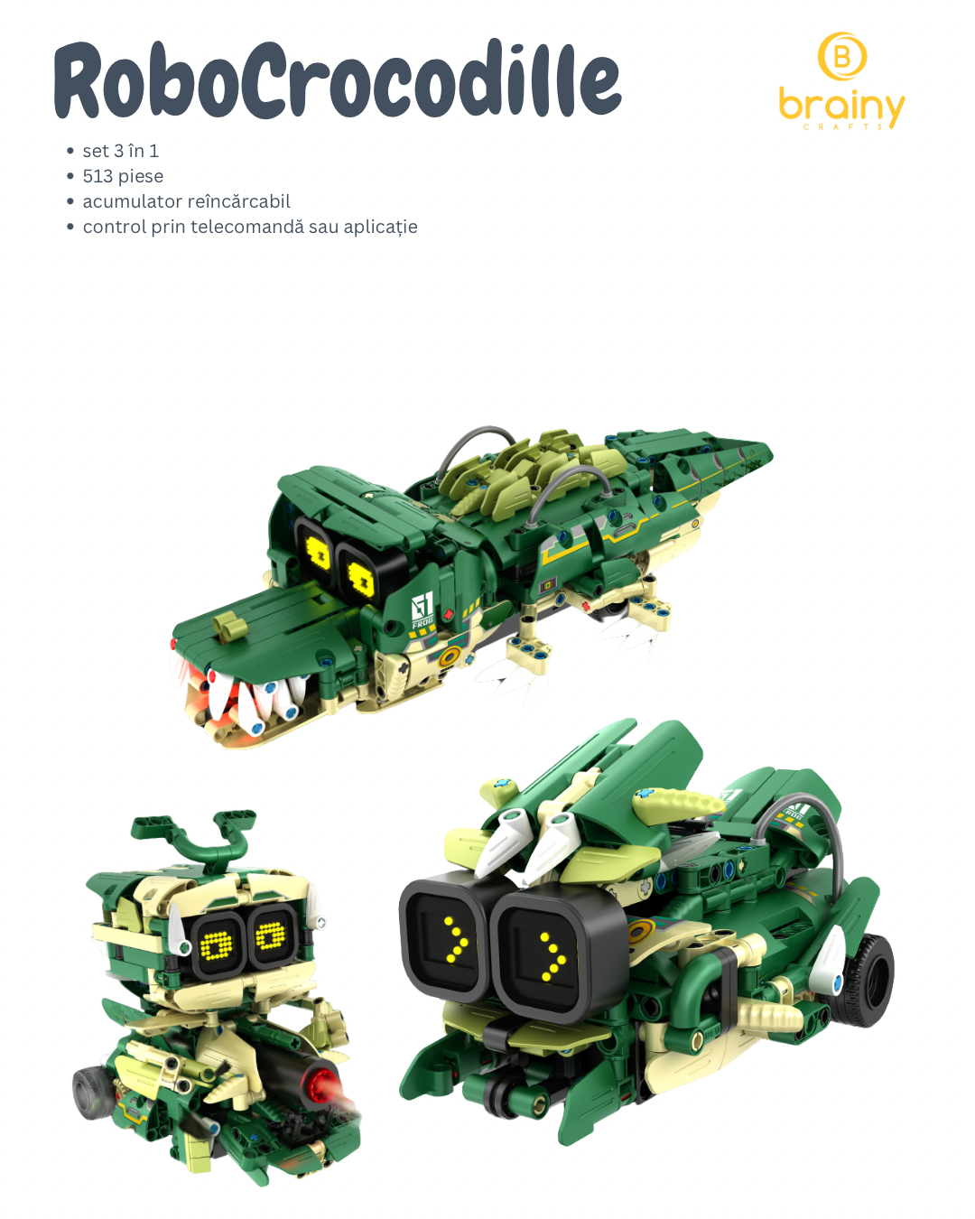 kit de construcție crocomobil cu afișaj electronic programabil, 3-în-1 rc și aplicație | im-master (8061)