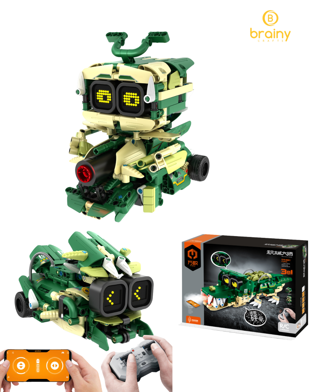 kit de construcție crocomobil cu afișaj electronic programabil, 3-în-1 rc și aplicație | im-master (8061)