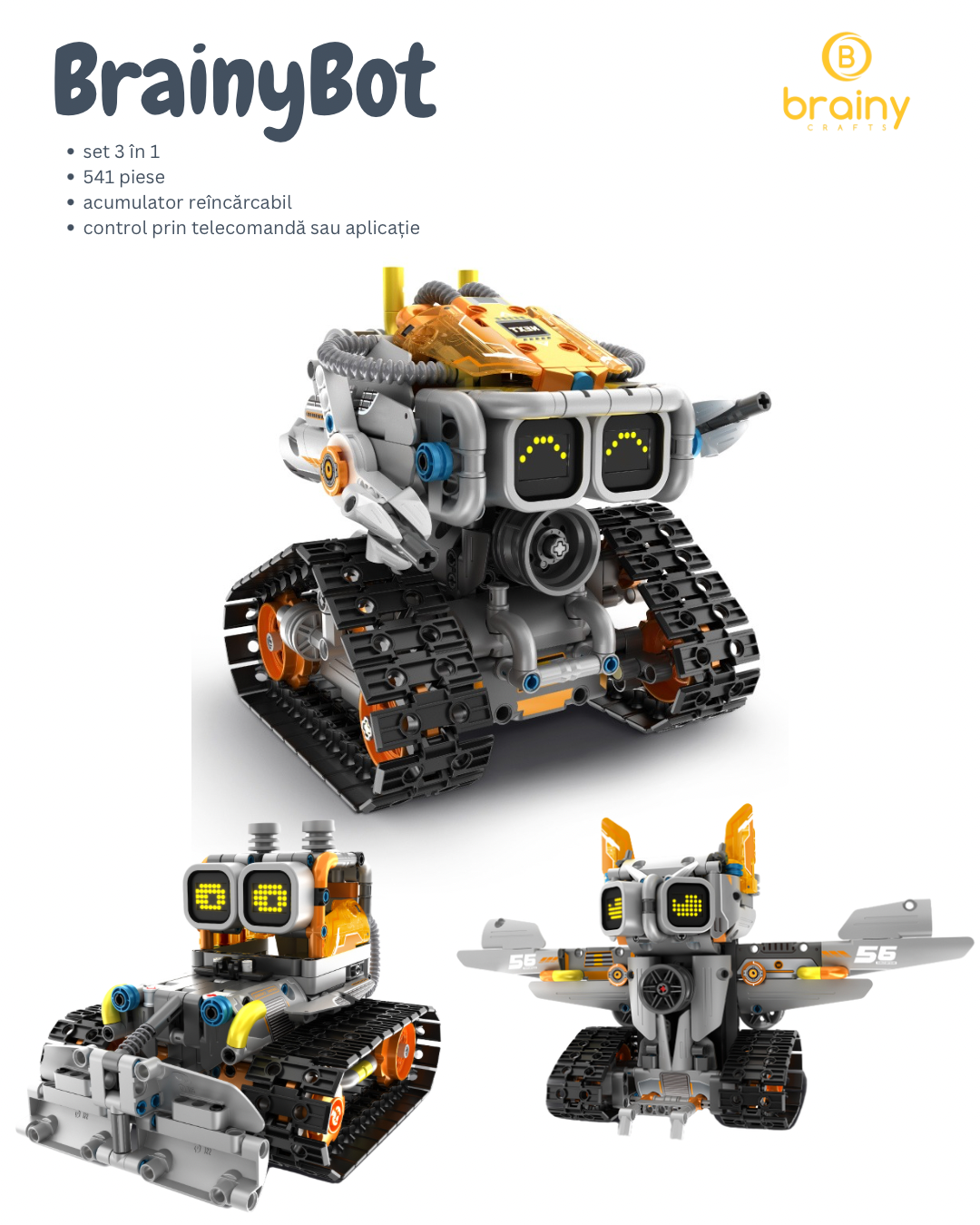 kit de construcție brainybot cu afișaj electronic 3-în-1 rc & app | im.master (8056)