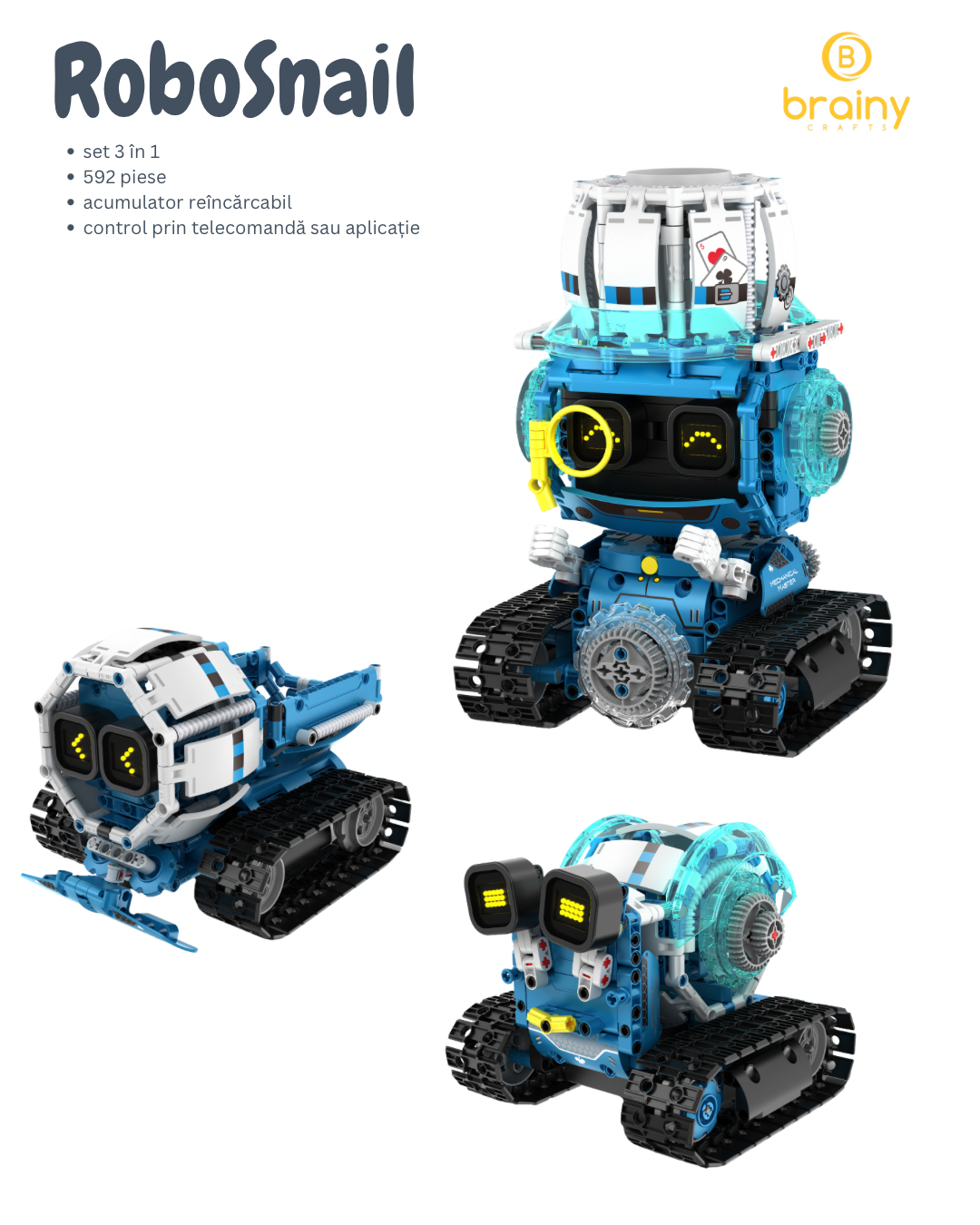 kit de construcție robosnail cu afișaj electronic programabil 3-in-1 rc & app - im.master (8059)