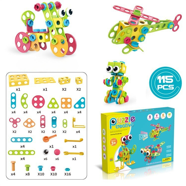 Set de construcție STEM cu 115 piese, jucărie educativă și interactivă cu șuruburi, pentru fete și băieți cu vârstă 3 ani + - Brainy Crafts