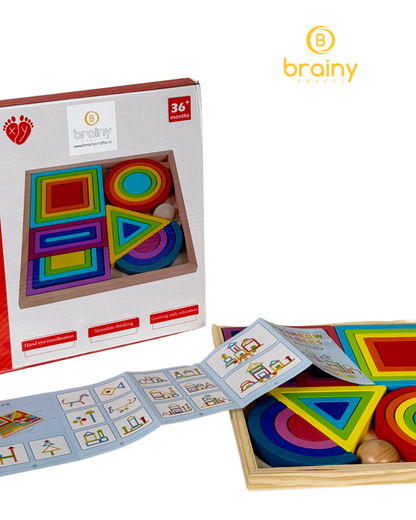 Set de Blocuri Constructive „GeoPuzzle” - Jucărie Educativă din Lemn