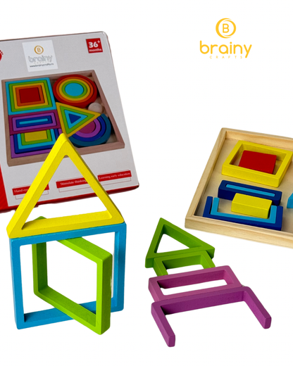 Set de Blocuri Constructive „GeoPuzzle” - Jucărie Educativă din Lemn