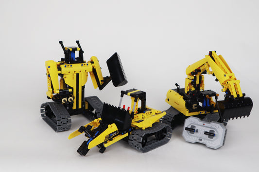 Robot Excavator cu telecomanda Building Blocks S.T.E.M, Programabil 3 in 1, Echipament de constructie, Interior si exterior, Negru/Galben - Brainy Crafts Brainy Crafts